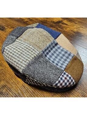 VTG Donegal Hanna Hats Pure Wool Tweed Patchwork Newsboy Flat Cap Hat XL Ireland